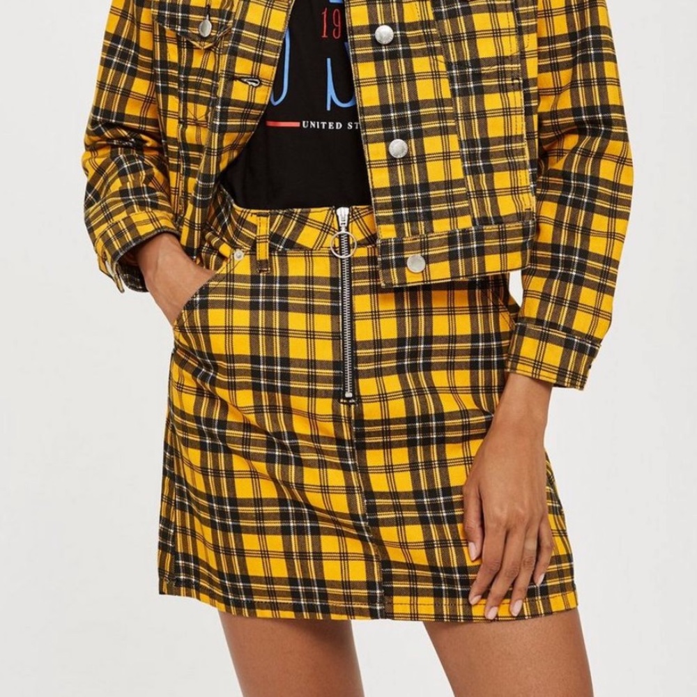 Topshop Yellow check denim skirt